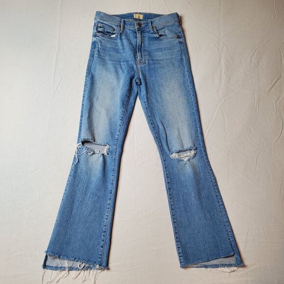 Mother Womens Size 27 The Insider Crop Step Fray Jeans Raw Hem Denim Blue - Picture 4 of 10